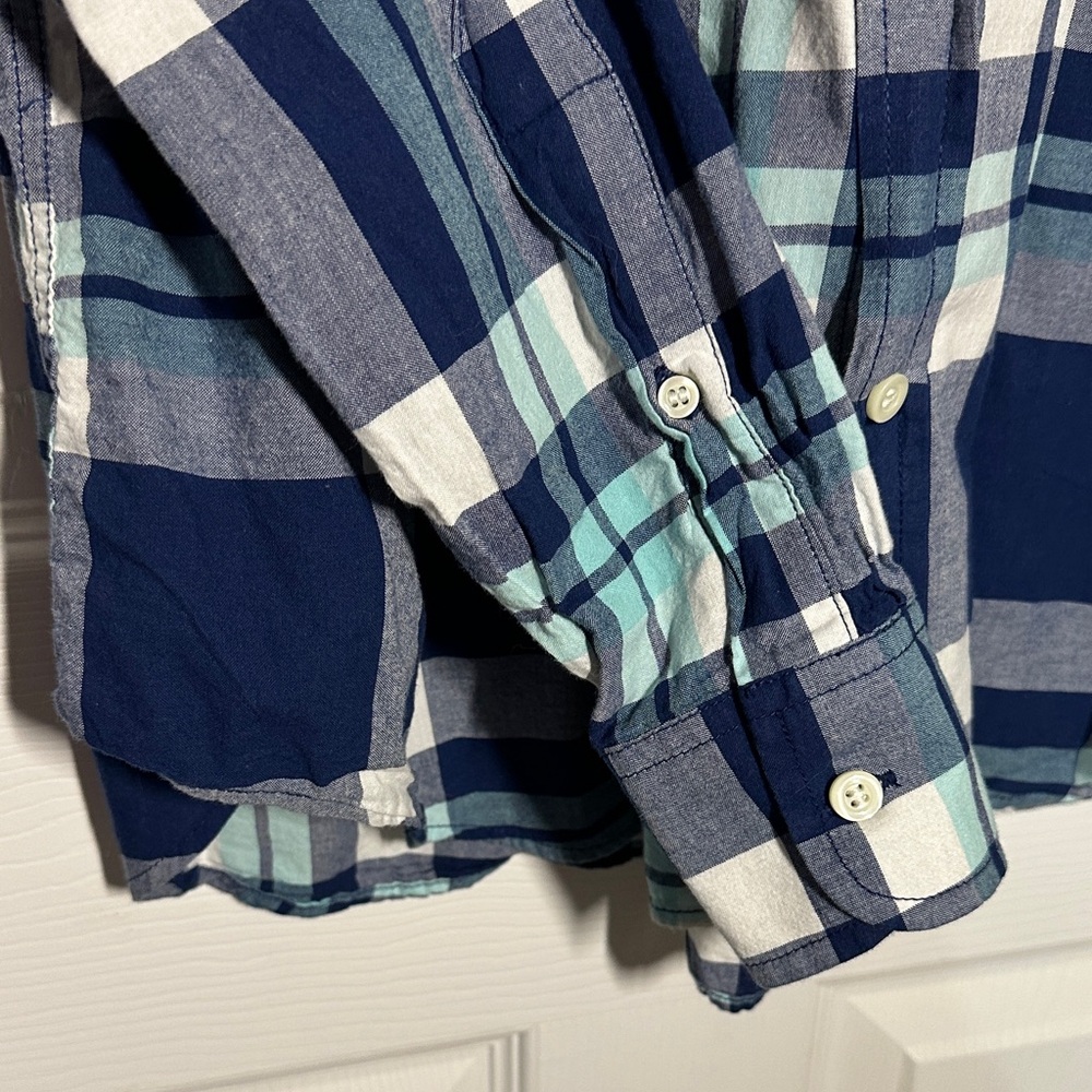 Old Navy Men's Blue and White Checkered Shirt 2XL Slim Fit - Picture 5 of 6